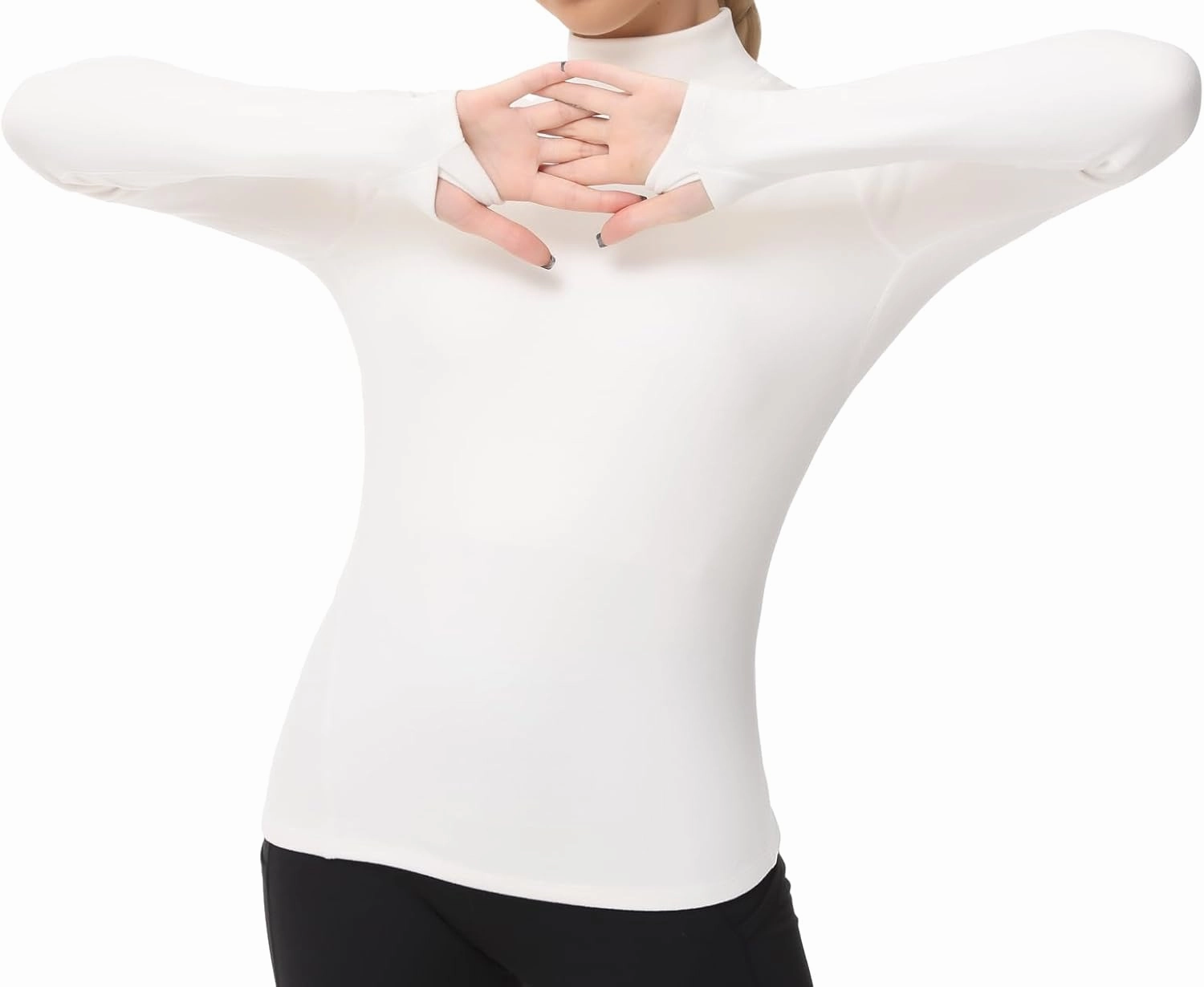 THE GYM PEOPLE Women's Mock Turtleneck Long Sleeve Shirts Fleece Thermal Underwear Pullover Tops with Thumb Hole