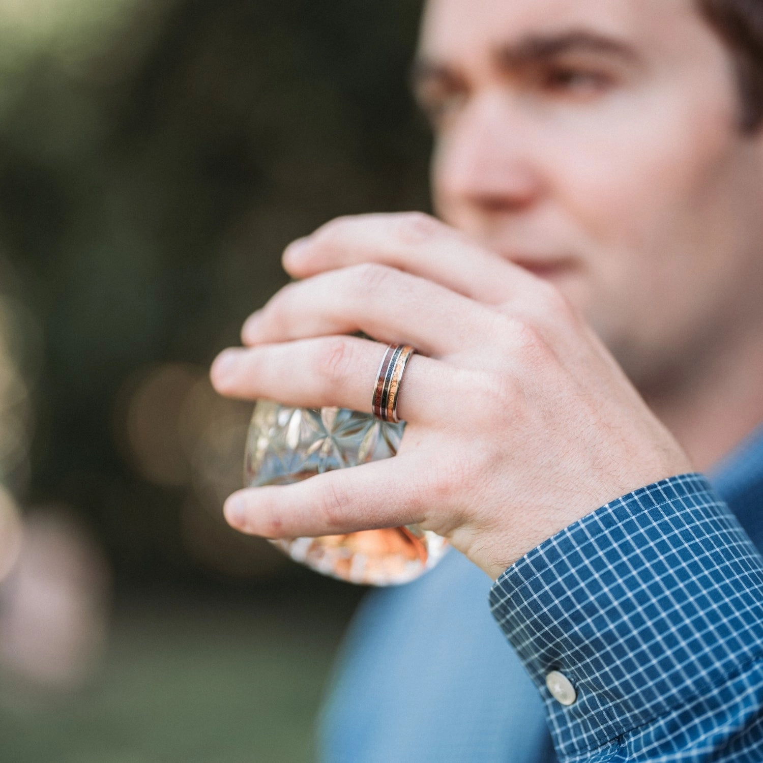 The Jurassic | Men's Titanium Wedding Band with Dinosaur Bone, Meteorite & Fossilized Amber