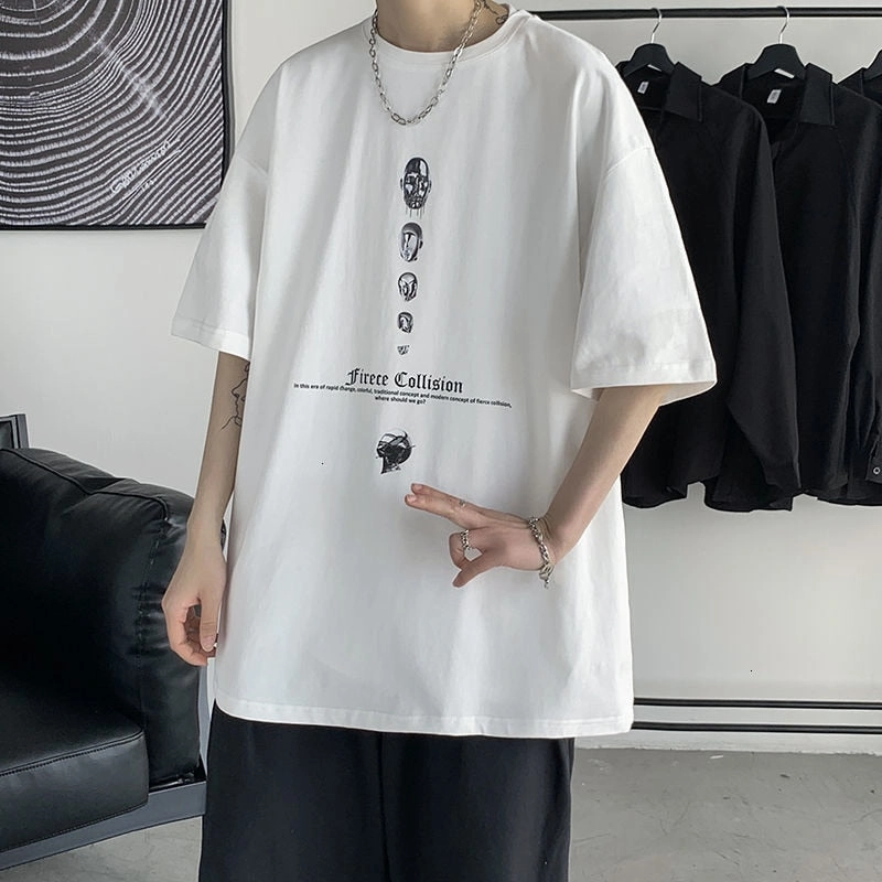 themeisles Simple Stroke Moon Graphic Men Tshirt Oversize Letter Print Short Sleeve T-shirt Cotton Male Streetwear Unisex Basic Tops