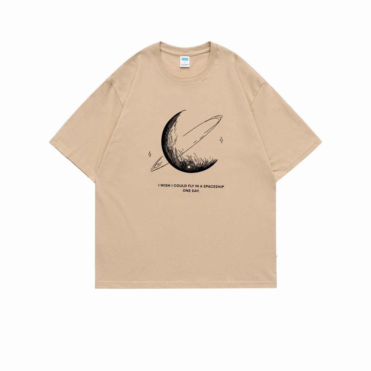 themeisles Simple Stroke Moon Graphic Men Tshirt Oversize Letter Print Short Sleeve T-shirt Cotton Male Streetwear Unisex Basic Tops