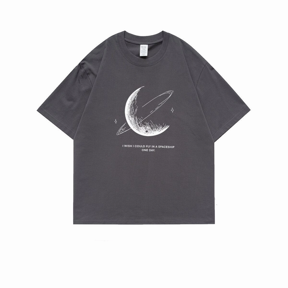themeisles Simple Stroke Moon Graphic Men Tshirt Oversize Letter Print Short Sleeve T-shirt Cotton Male Streetwear Unisex Basic Tops