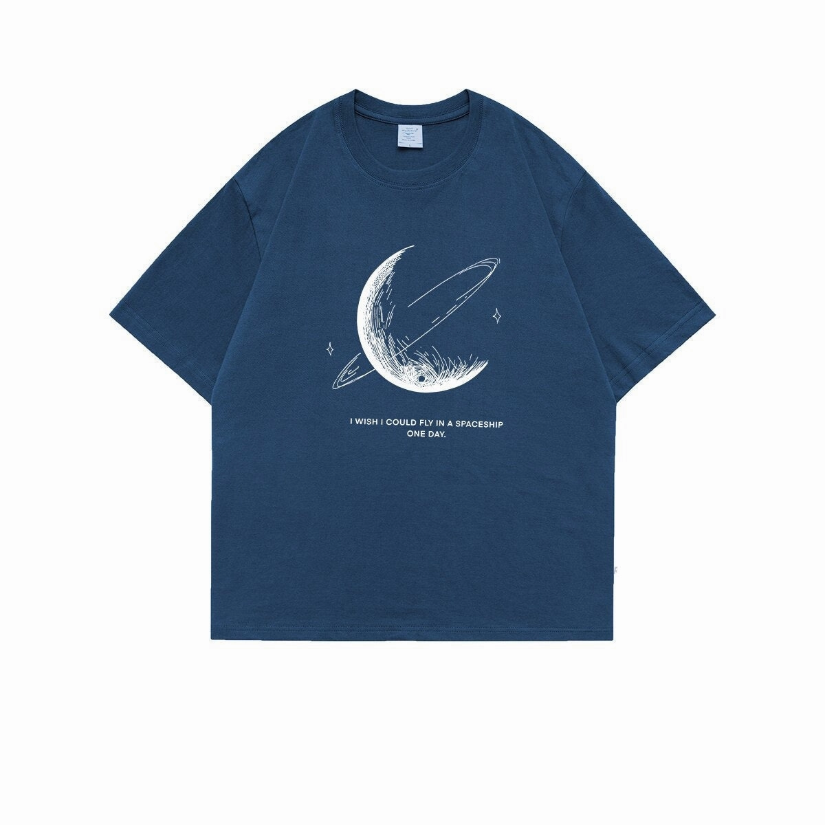themeisles Simple Stroke Moon Graphic Men Tshirt Oversize Letter Print Short Sleeve T-shirt Cotton Male Streetwear Unisex Basic Tops