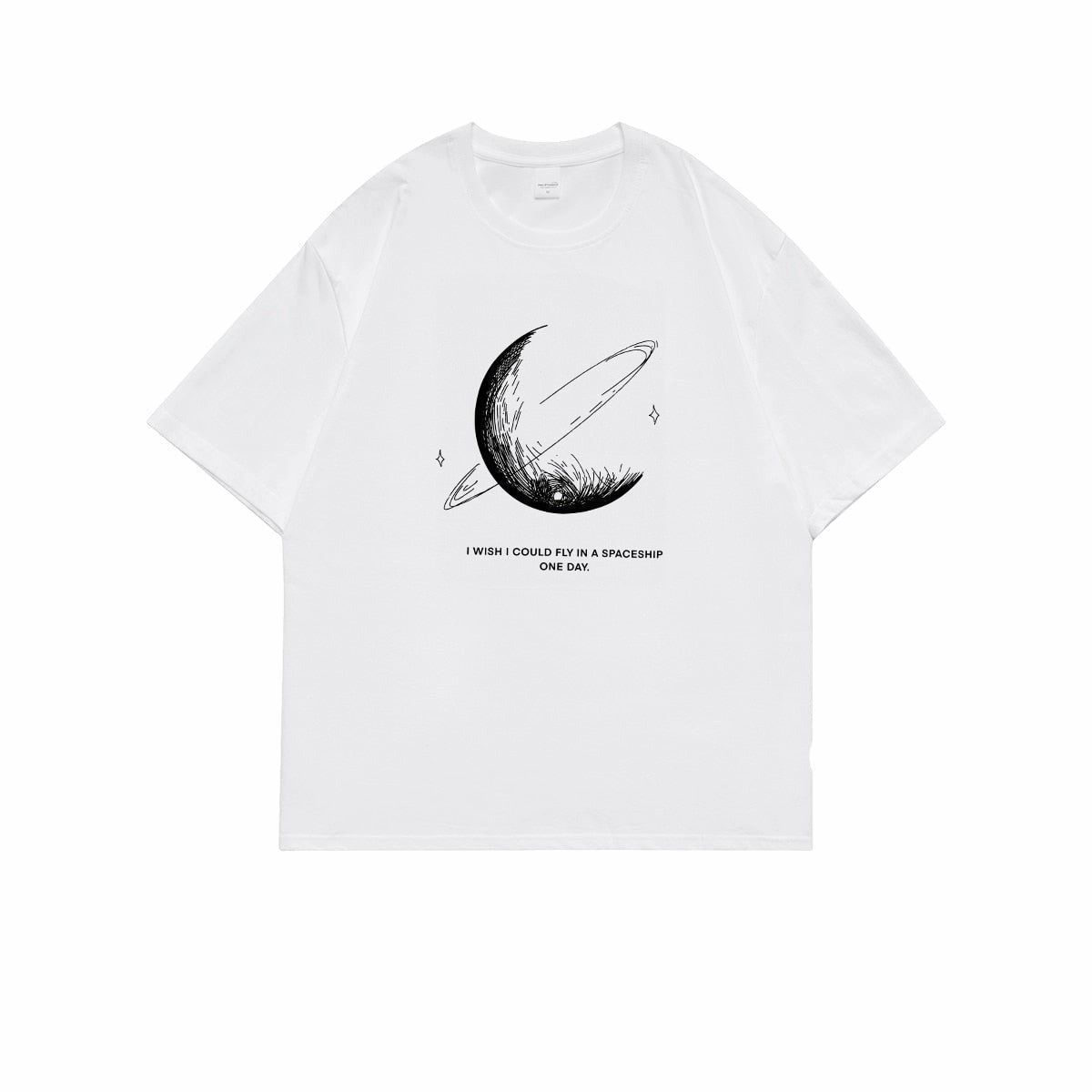 themeisles Simple Stroke Moon Graphic Men Tshirt Oversize Letter Print Short Sleeve T-shirt Cotton Male Streetwear Unisex Basic Tops