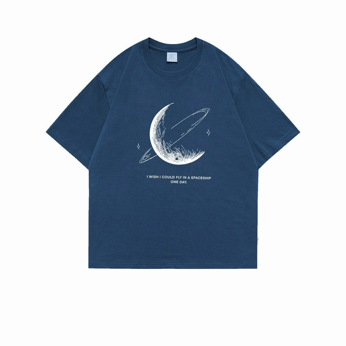 themeisles Simple Stroke Moon Graphic Men Tshirt Oversize Letter Print Short Sleeve T-shirt Cotton Male Streetwear Unisex Basic Tops