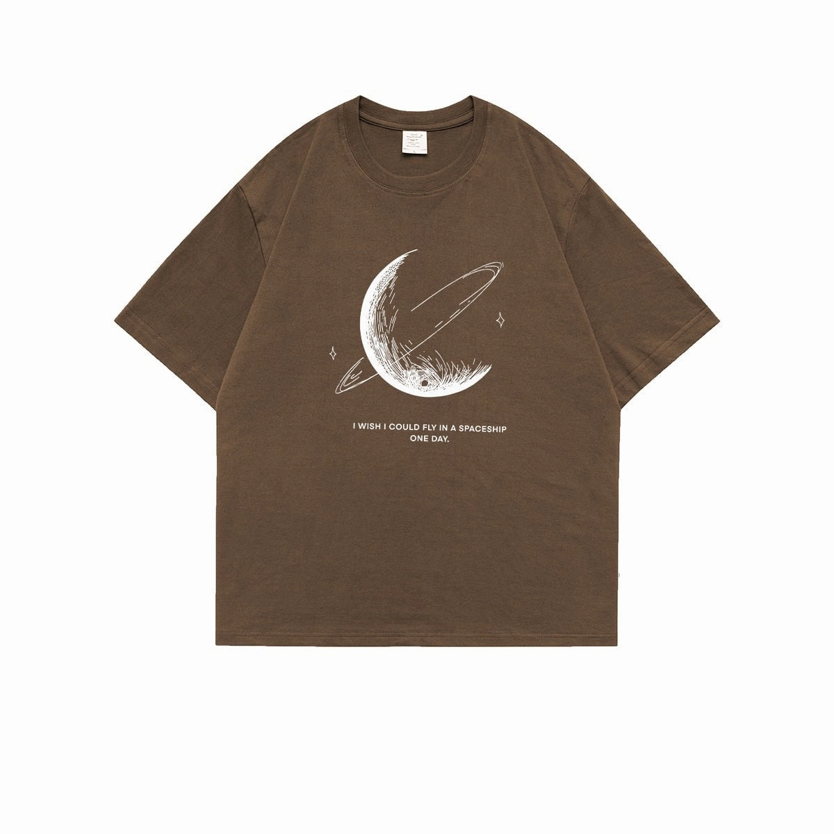 themeisles Simple Stroke Moon Graphic Men Tshirt Oversize Letter Print Short Sleeve T-shirt Cotton Male Streetwear Unisex Basic Tops