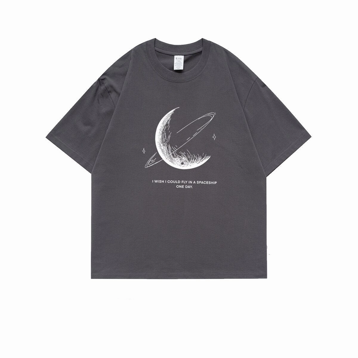 themeisles Simple Stroke Moon Graphic Men Tshirt Oversize Letter Print Short Sleeve T-shirt Cotton Male Streetwear Unisex Basic Tops