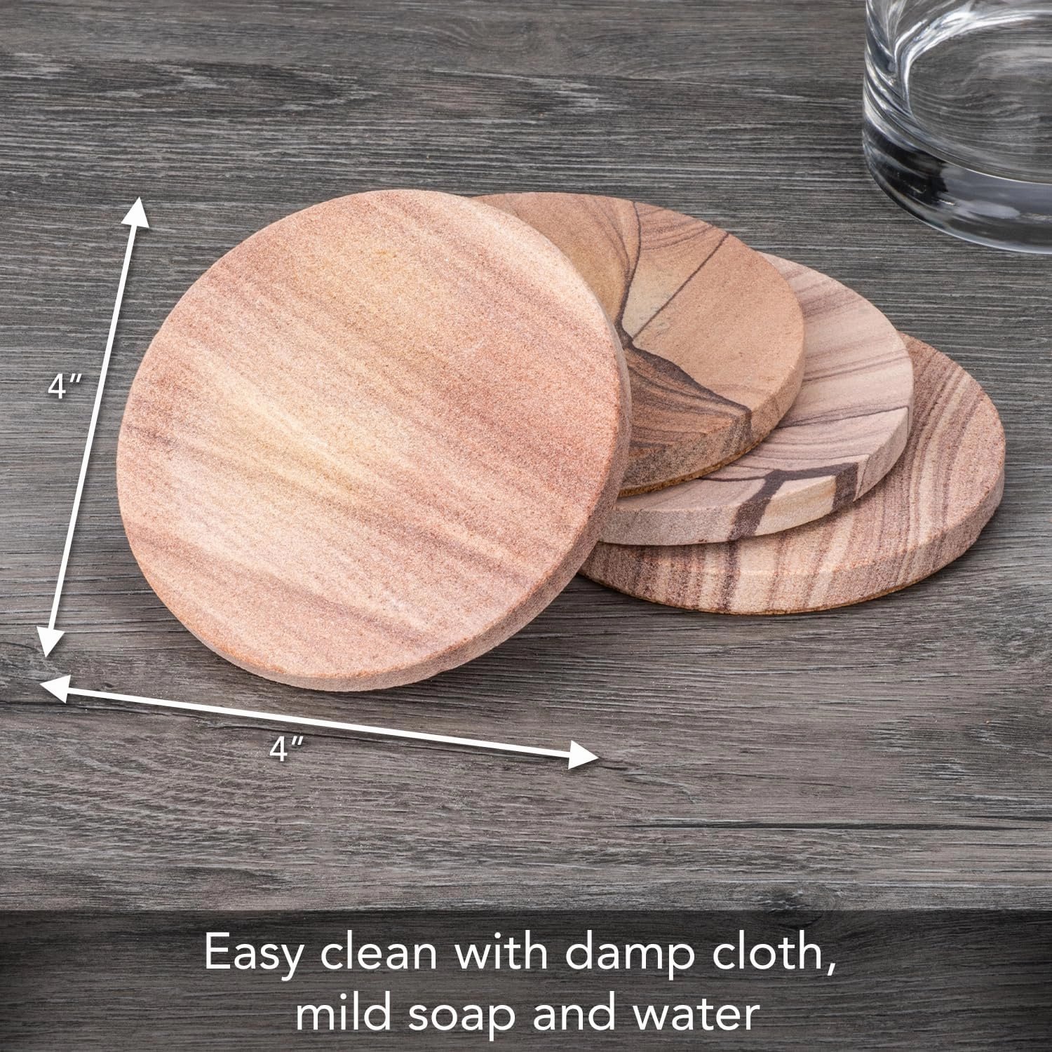 Thirstystone Cinnabar Brand, Multicolor All Natural Sandstone-Durable Stone with Varying Patterns, Every Coaster Is An Original, 4 inch round