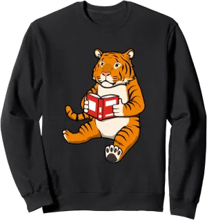 Tiger Reading Books Literature Wild Animals Sweatshirt