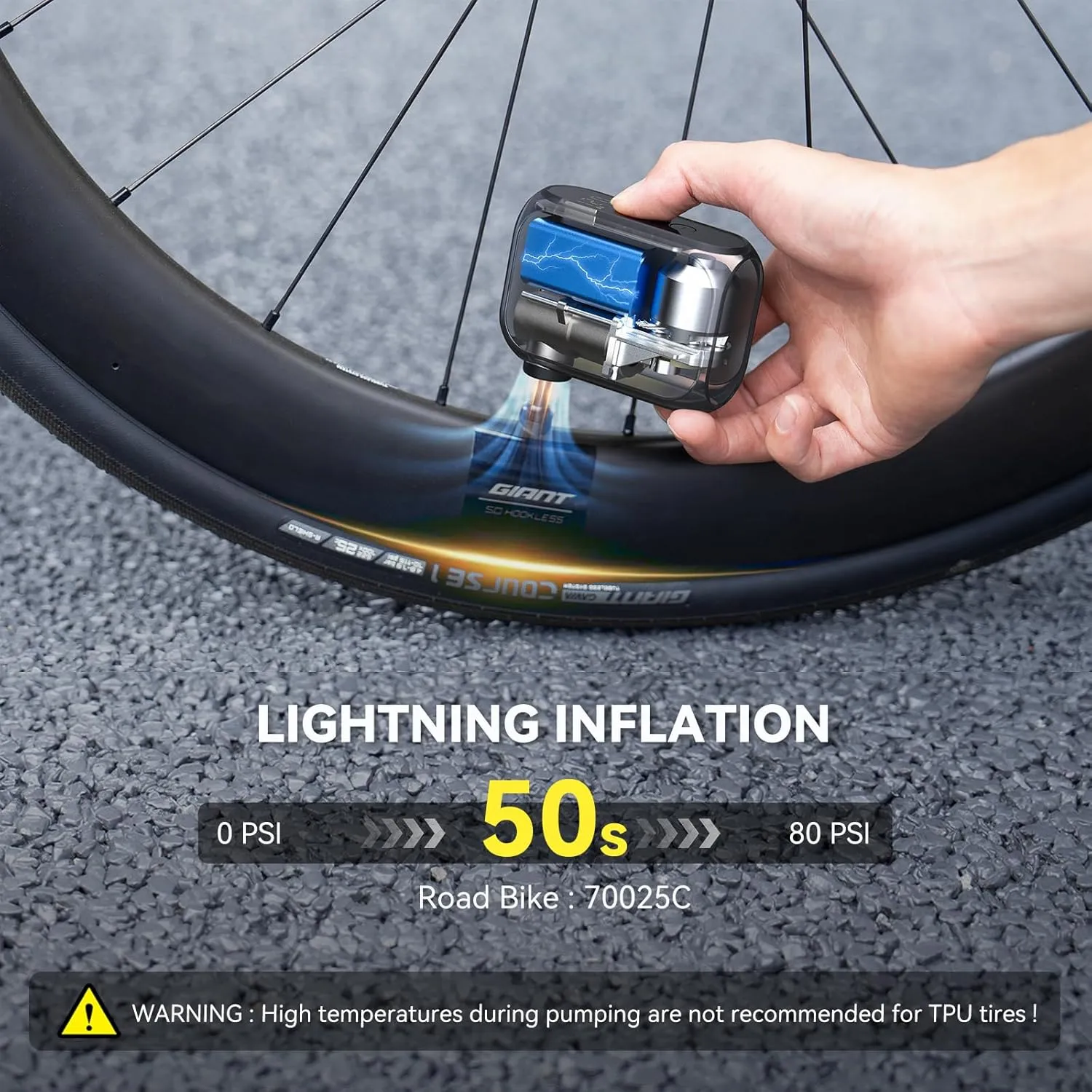 Tiny Pump Rechargeable Electric Bicycle Air Pump, Max 120 PSI, Mini Bike Tire Pump Auto Stop, with Presta and Schrader Valve