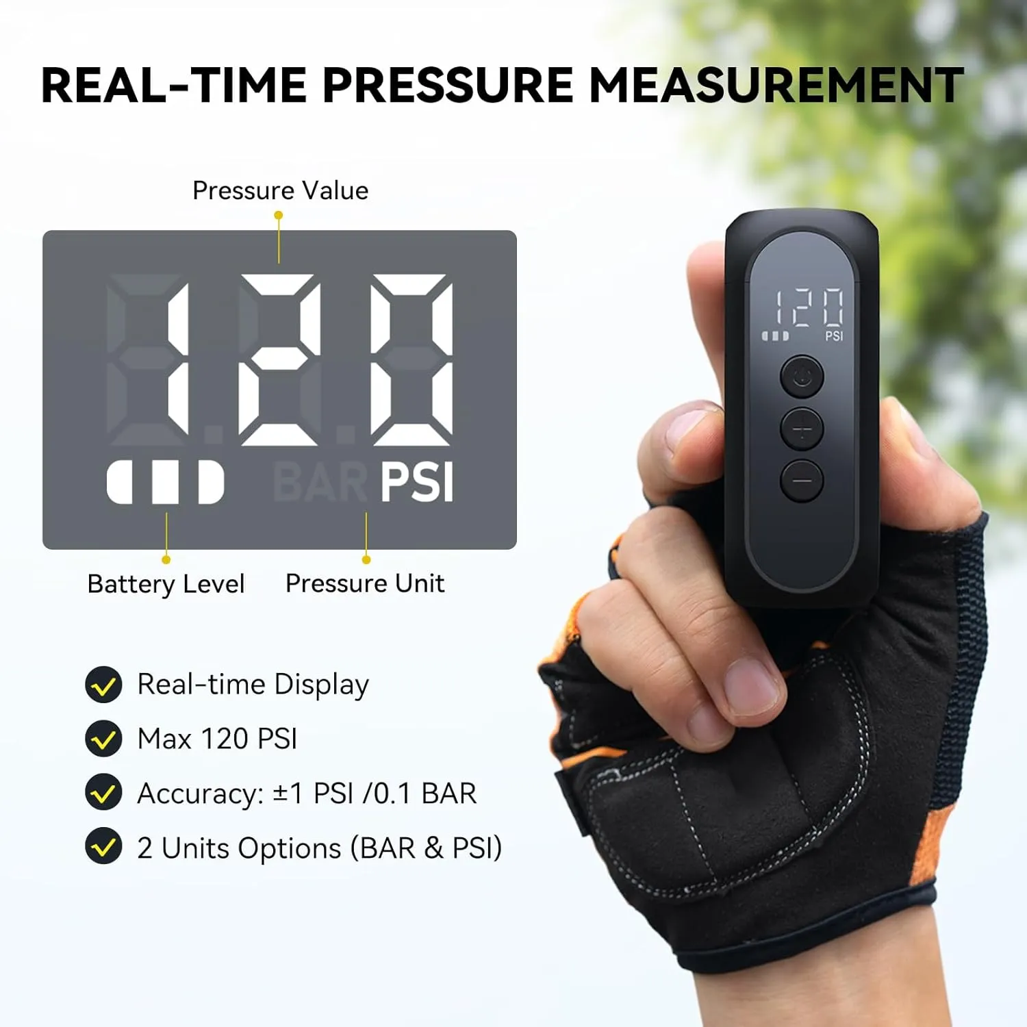 Tiny Pump Rechargeable Electric Bicycle Air Pump, Max 120 PSI, Mini Bike Tire Pump Auto Stop, with Presta and Schrader Valve