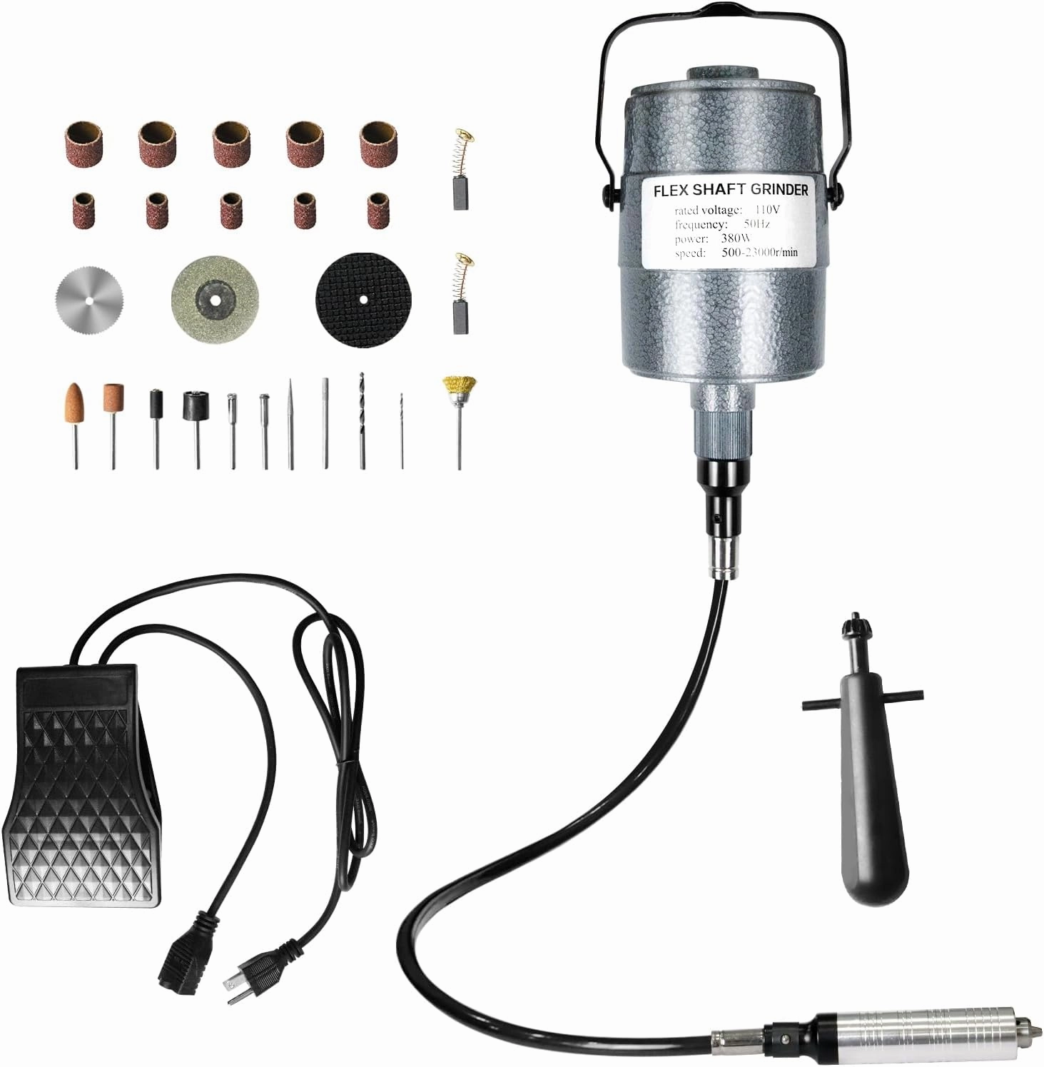 TOAUTO Flex Shaft Grinder, 380W 23000 RPM Multifunctional Rotary Tool, Hanging Grinding Machine with Accessory Kit, Foot Pedal for Carving, Buffing, Drilling, and Polishing
