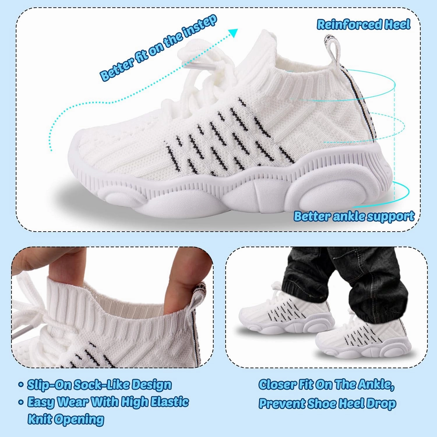 Toddler Baby Girls Boys Tennis White Walking Barefoot Slip on Shoes 18-24 Months Size 5 Wide Toe Box Summer Soft Sole Flexible Dinosaur Cheer Shoes Breathable Outdoor Soccer Rubber Sneakers