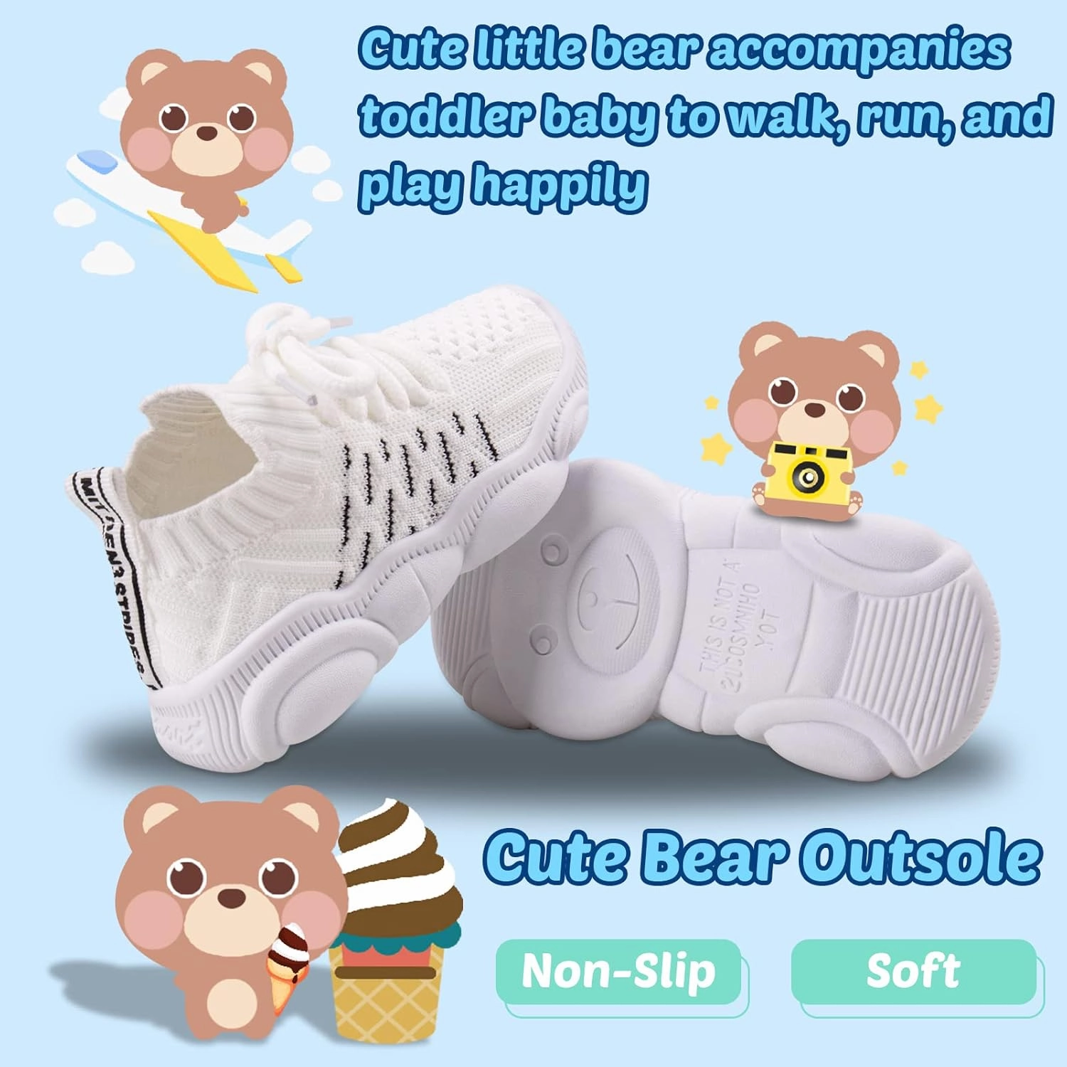 Toddler Baby Girls Boys Tennis White Walking Barefoot Slip on Shoes 18-24 Months Size 5 Wide Toe Box Summer Soft Sole Flexible Dinosaur Cheer Shoes Breathable Outdoor Soccer Rubber Sneakers
