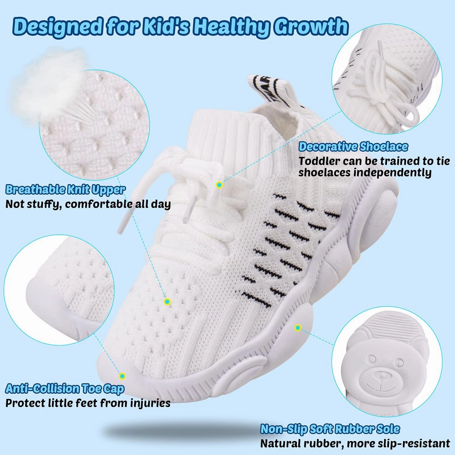 Toddler Baby Girls Boys Tennis White Walking Barefoot Slip on Shoes 18-24 Months Size 5 Wide Toe Box Summer Soft Sole Flexible Dinosaur Cheer Shoes Breathable Outdoor Soccer Rubber Sneakers