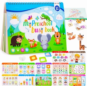 Toddler Books Educational Learning Toys for for 2  3 4 Year Old - Pre-Assembled Stickers & Reusable Activities Homeschool - Birthday Gifts for Girls Boys Ages 3 and Up - Toddler Travel Toys for Kids