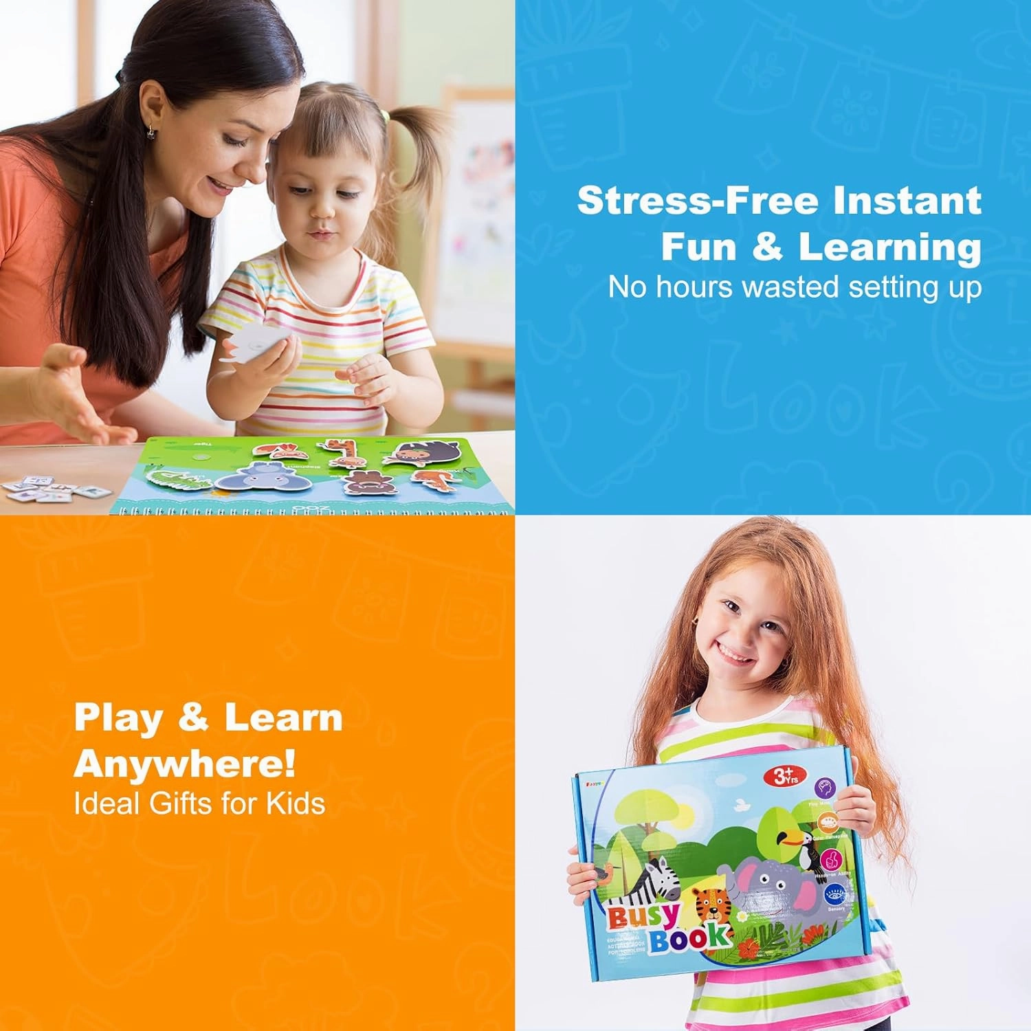 Toddler Books Educational Learning Toys for for 2  3 4 Year Old - Pre-Assembled Stickers & Reusable Activities Homeschool - Birthday Gifts for Girls Boys Ages 3 and Up - Toddler Travel Toys for Kids