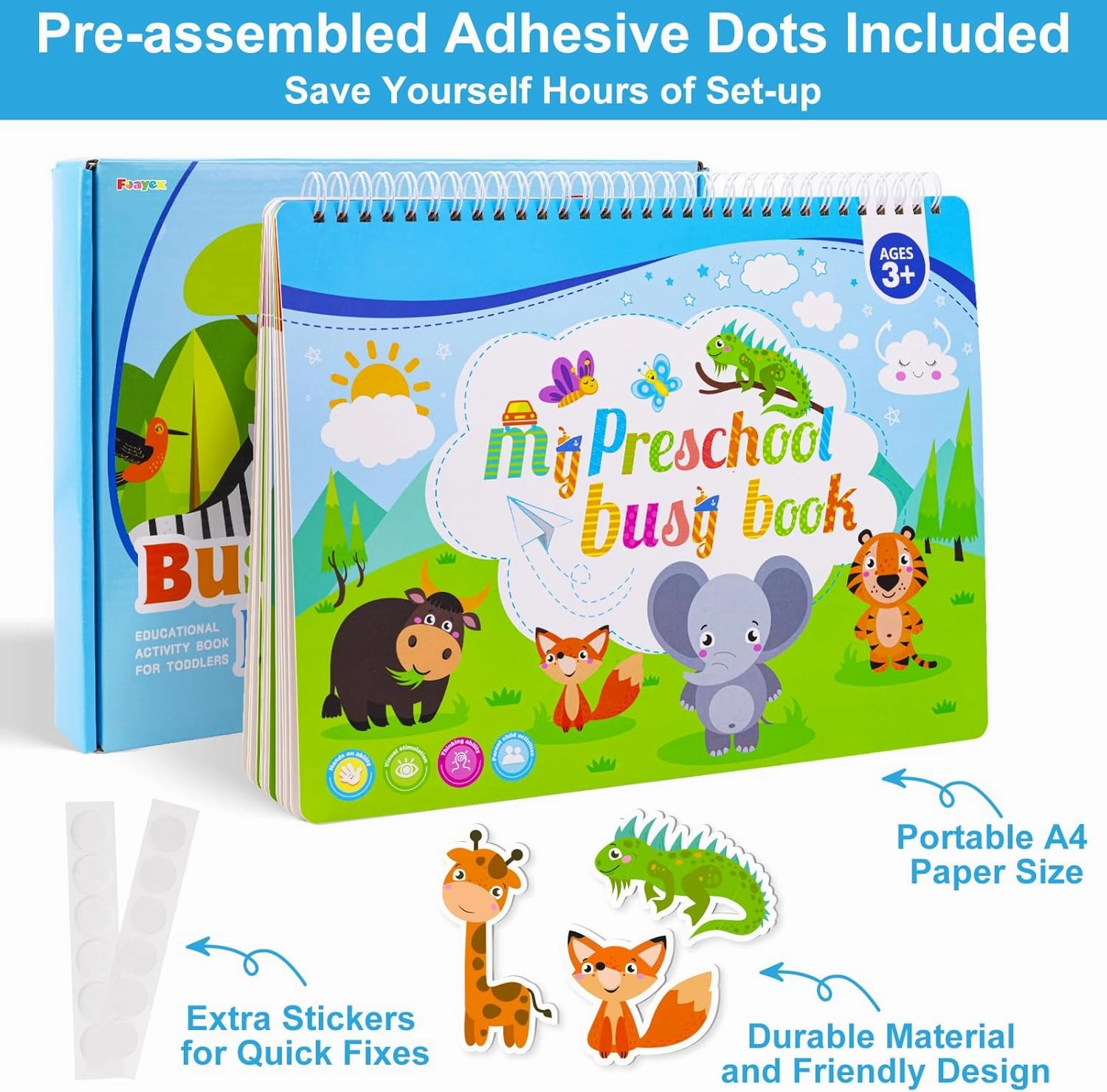 Toddler Books Educational Learning Toys for for 2  3 4 Year Old - Pre-Assembled Stickers & Reusable Activities Homeschool - Birthday Gifts for Girls Boys Ages 3 and Up - Toddler Travel Toys for Kids