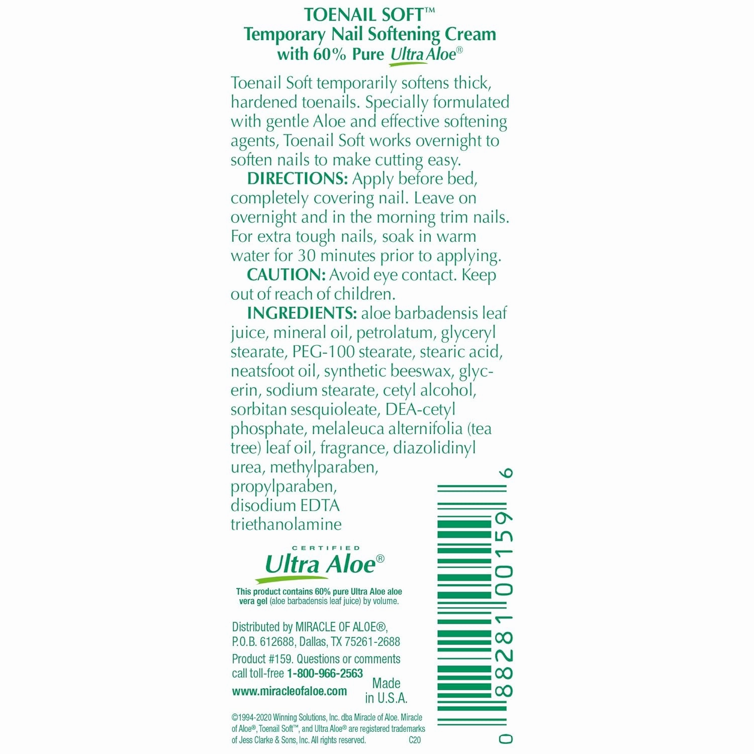 Toenail Softener for Thick Hard Toenails - Safe for Seniors & All Ages - Fast-Acting Toenail Softening Cream - Ingrown Toenail Treatment - Non Greasy Nail Cream Formulated with Natural Aloe Vera, 1 oz