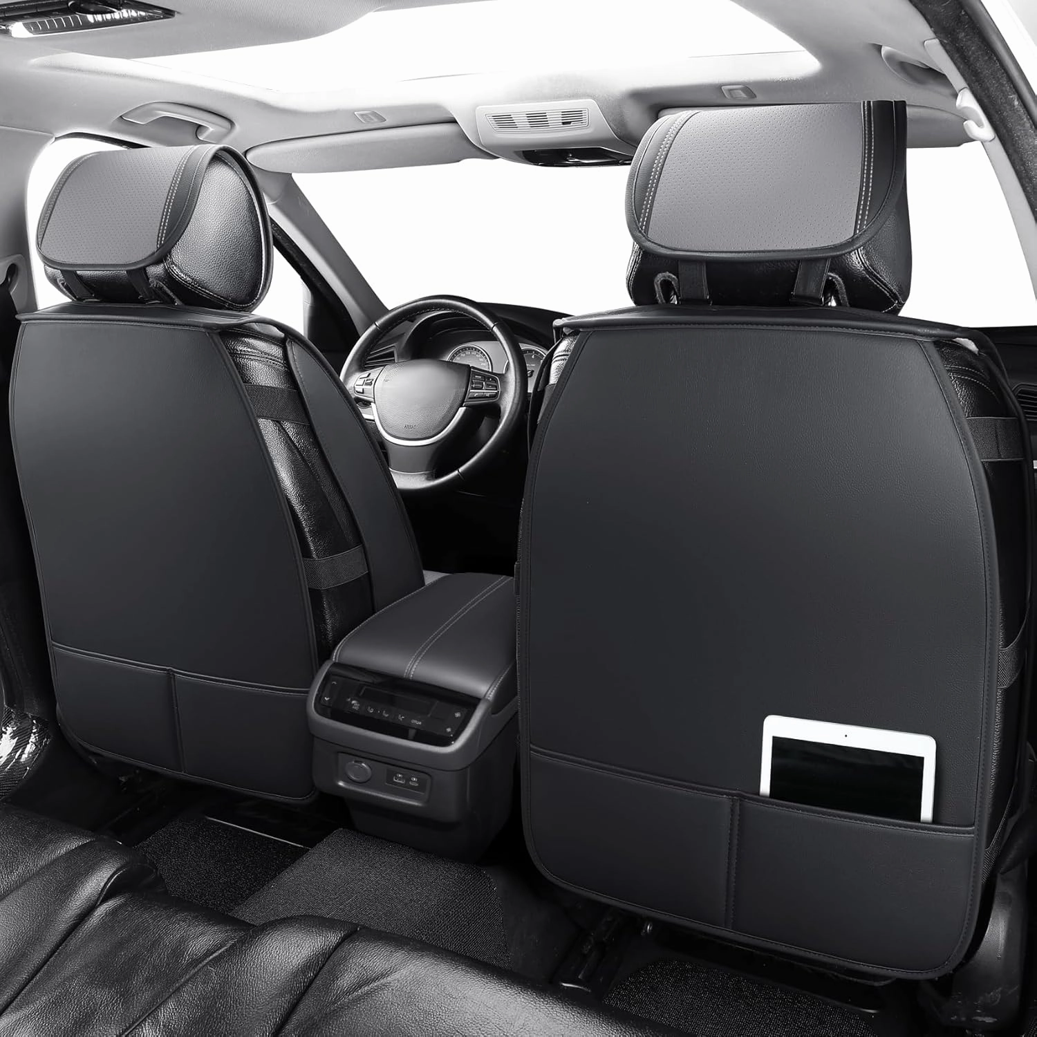 Tomatoman Seat Covers Compatible with Infiniti QX60 2014-2021 Durable Synthetic Leather Car Seat Protectors Easy Installation Airbag Safe Waterproof(Full Set/Black Grey)