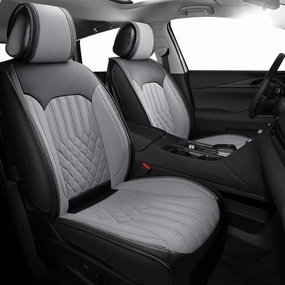Tomatoman Seat Covers Compatible with Infiniti QX60 2014-2021 Durable Synthetic Leather Car Seat Protectors Easy Installation Airbag Safe Waterproof(Full Set/Black Grey)