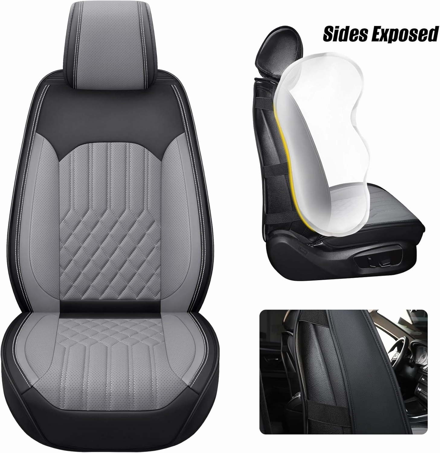 Tomatoman Seat Covers Compatible with Infiniti QX60 2014-2021 Durable Synthetic Leather Car Seat Protectors Easy Installation Airbag Safe Waterproof(Full Set/Black Grey)
