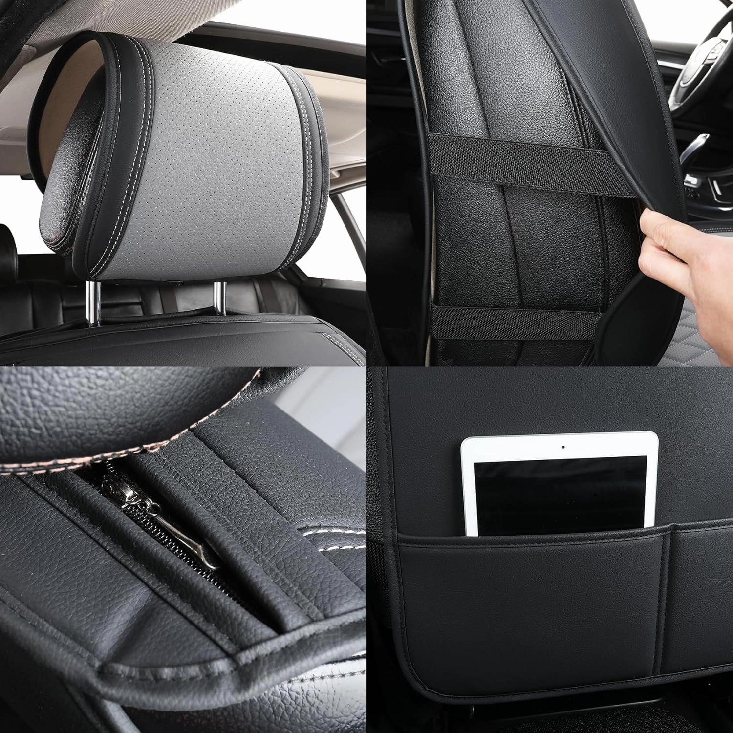 Tomatoman Seat Covers Compatible with Infiniti QX60 2014-2021 Durable Synthetic Leather Car Seat Protectors Easy Installation Airbag Safe Waterproof(Full Set/Black Grey)