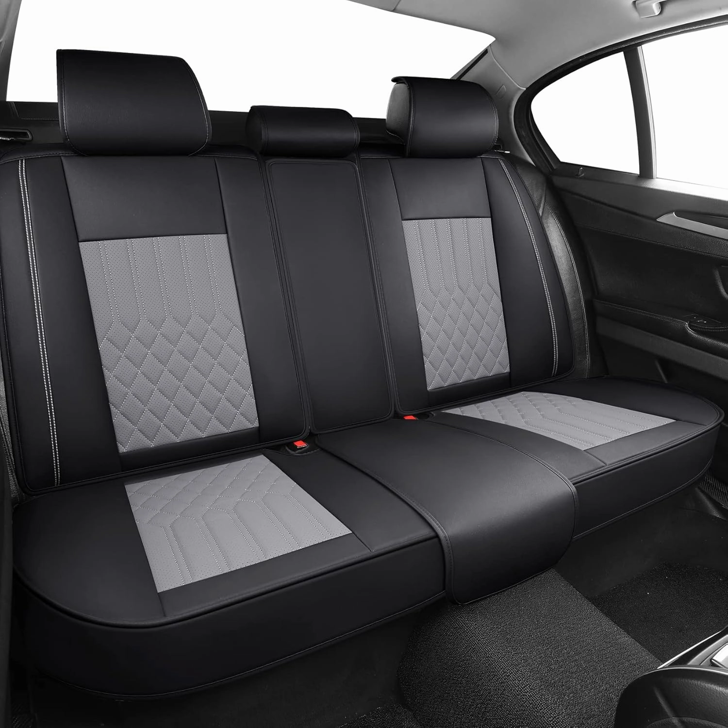 Tomatoman Seat Covers Compatible with Infiniti QX60 2014-2021 Durable Synthetic Leather Car Seat Protectors Easy Installation Airbag Safe Waterproof(Full Set/Black Grey)
