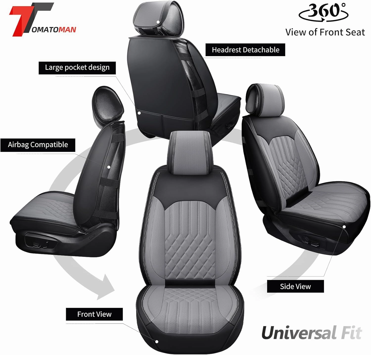 Tomatoman Seat Covers Compatible with Infiniti QX60 2014-2021 Durable Synthetic Leather Car Seat Protectors Easy Installation Airbag Safe Waterproof(Full Set/Black Grey)