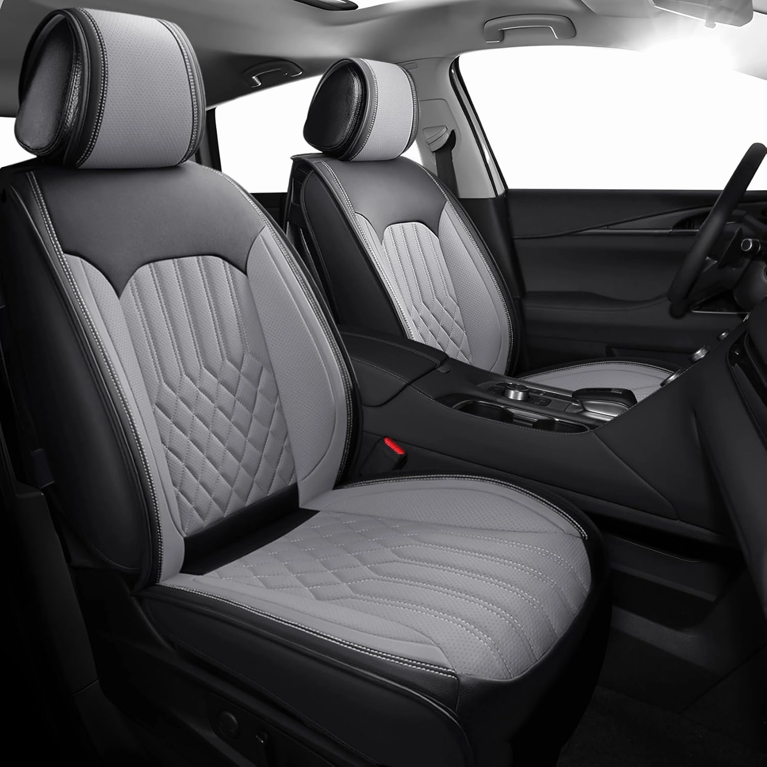 Tomatoman Seat Covers Compatible with Infiniti QX60 2014-2021 Durable Synthetic Leather Car Seat Protectors Easy Installation Airbag Safe Waterproof(Full Set/Black Grey)