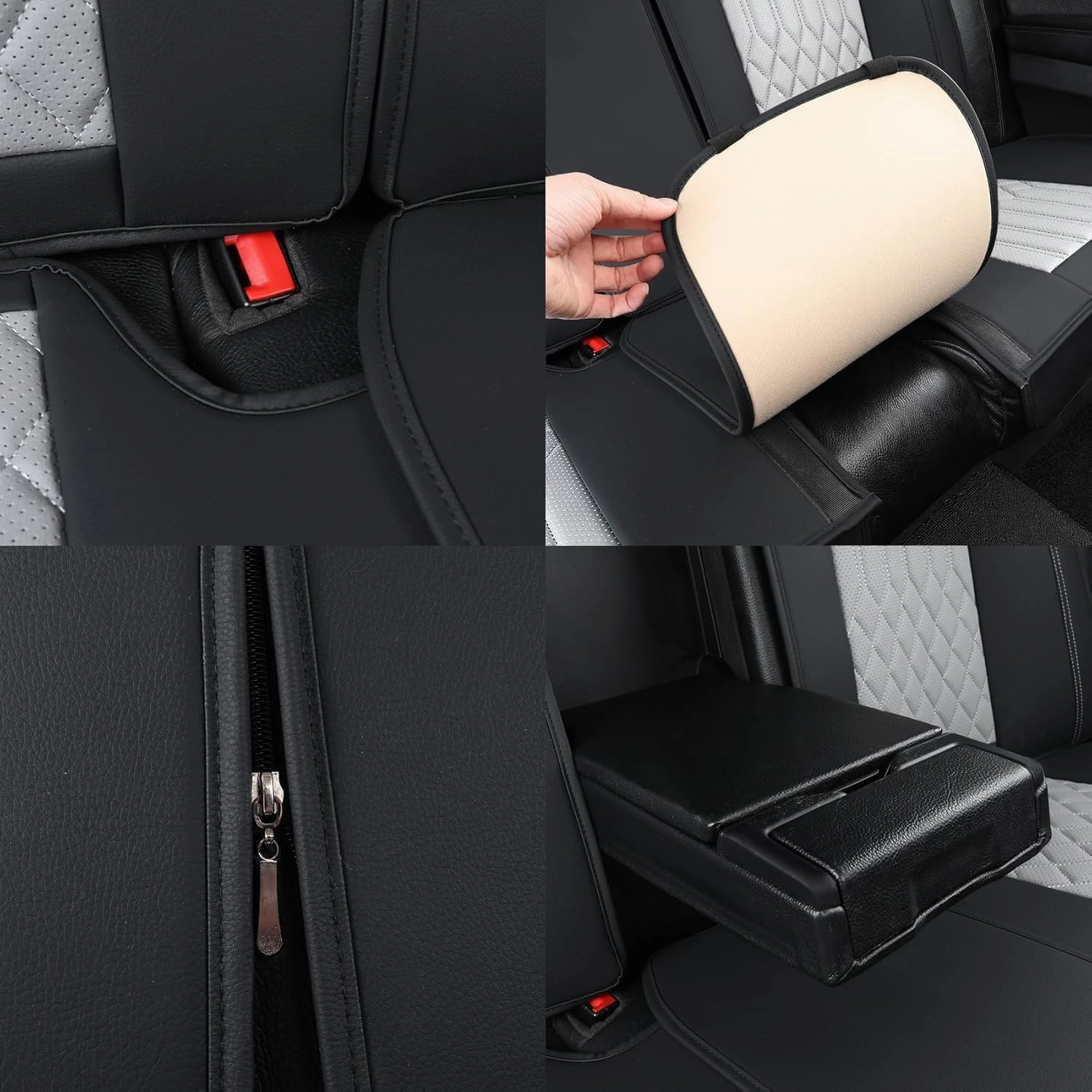 Tomatoman Seat Covers Compatible with Infiniti QX60 2014-2021 Durable Synthetic Leather Car Seat Protectors Easy Installation Airbag Safe Waterproof(Full Set/Black Grey)