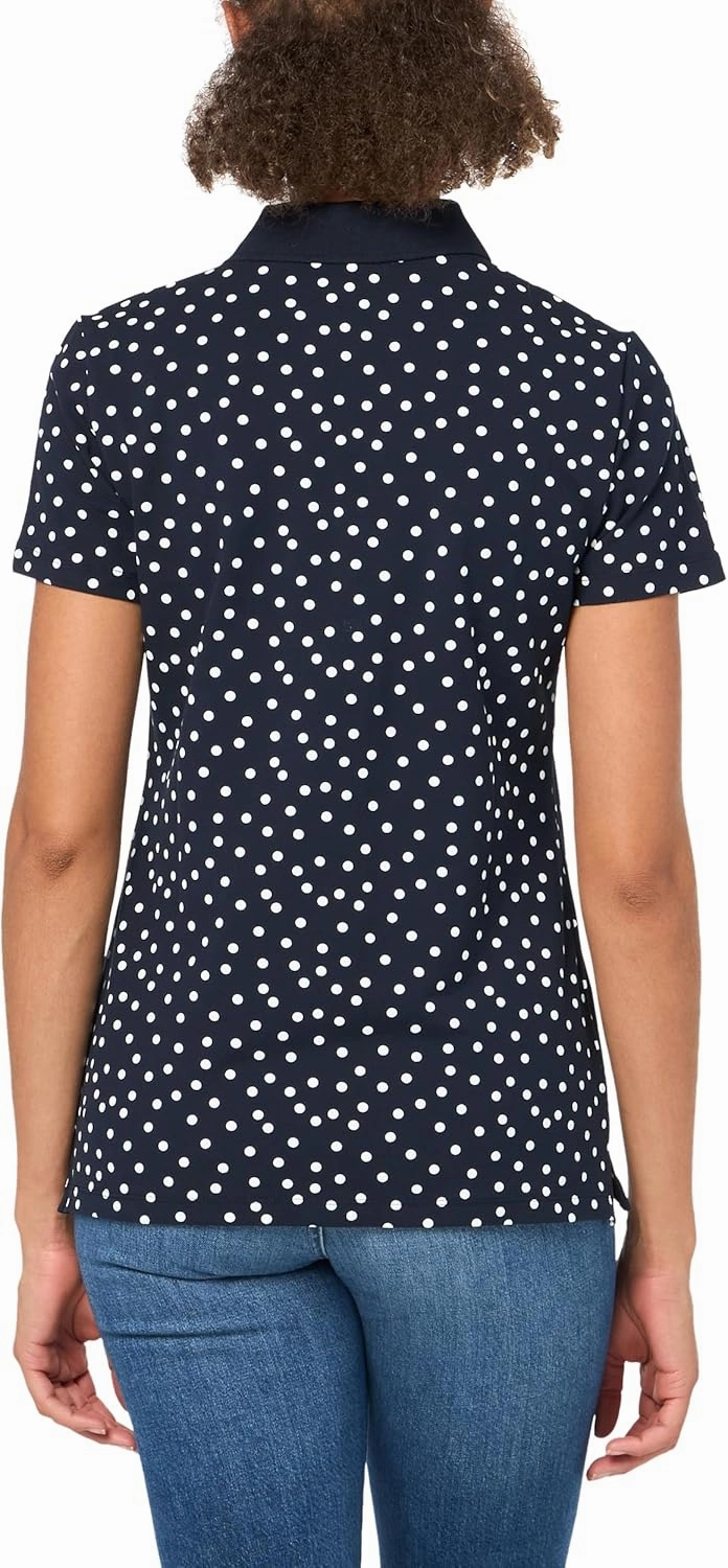 Tommy Hilfiger Women's Dot Print Quarter Button Polo Top