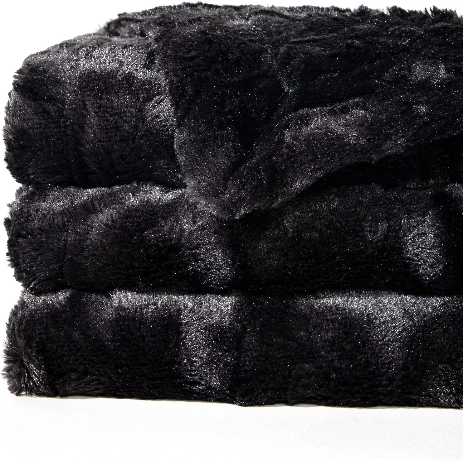 TOONOW Faux Fur Luxury Throw Blanket,Double Side Soft Fluffy Shaggy Fuzzy Blanket for Couch Sofa Bed (Black, Throw)