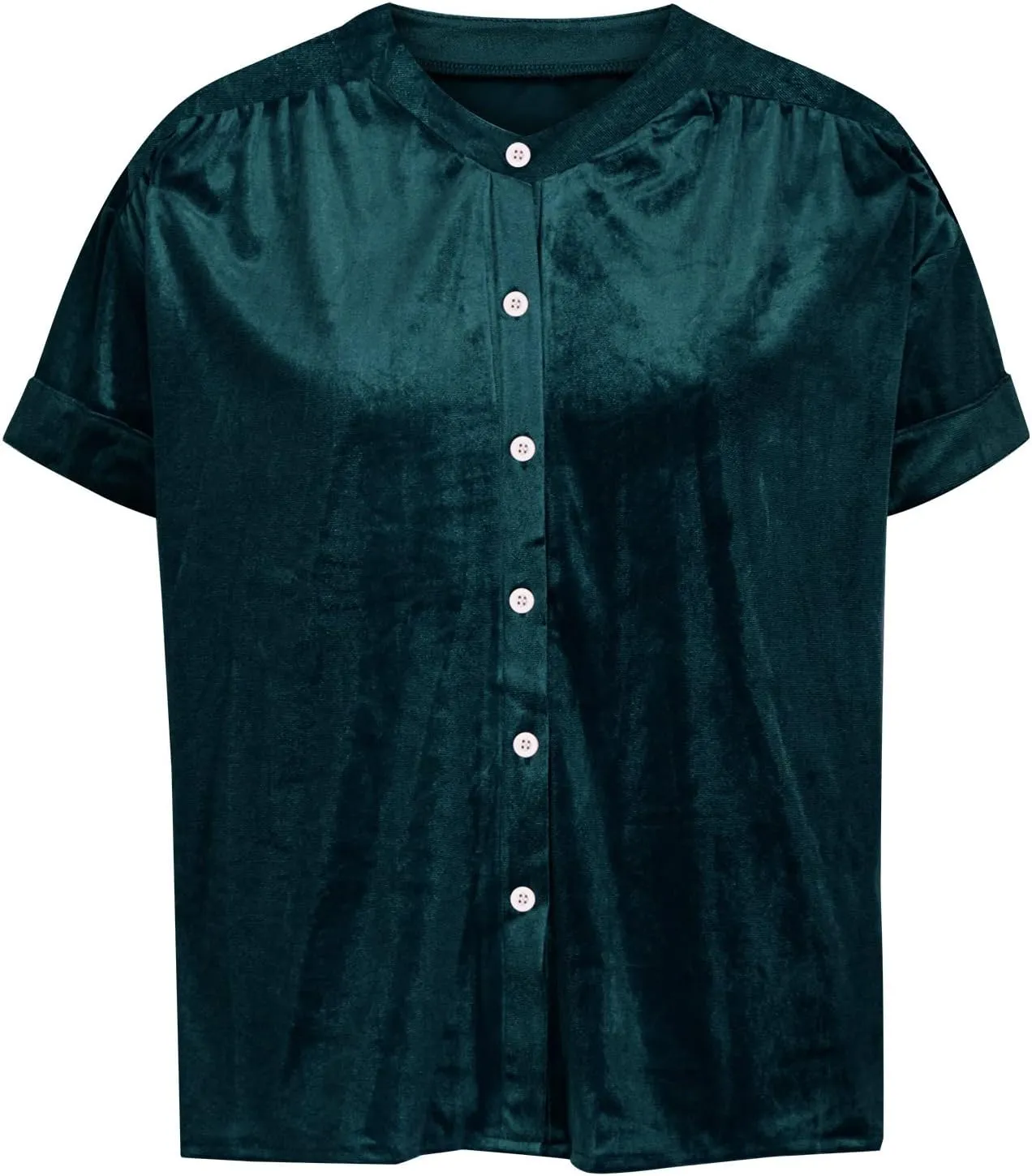 Tops for Women Lapel V Neck Solid Shirt Summer Velvet Tee Shirts Casual Roll Up Short Sleeve Button Down Blouses