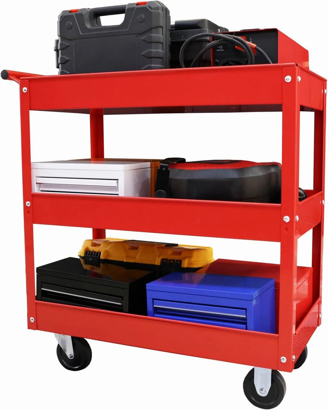 Torin APTC302B Steel Tool Service Push Cart with 3 Shelves and 200 lb Capacity, Red