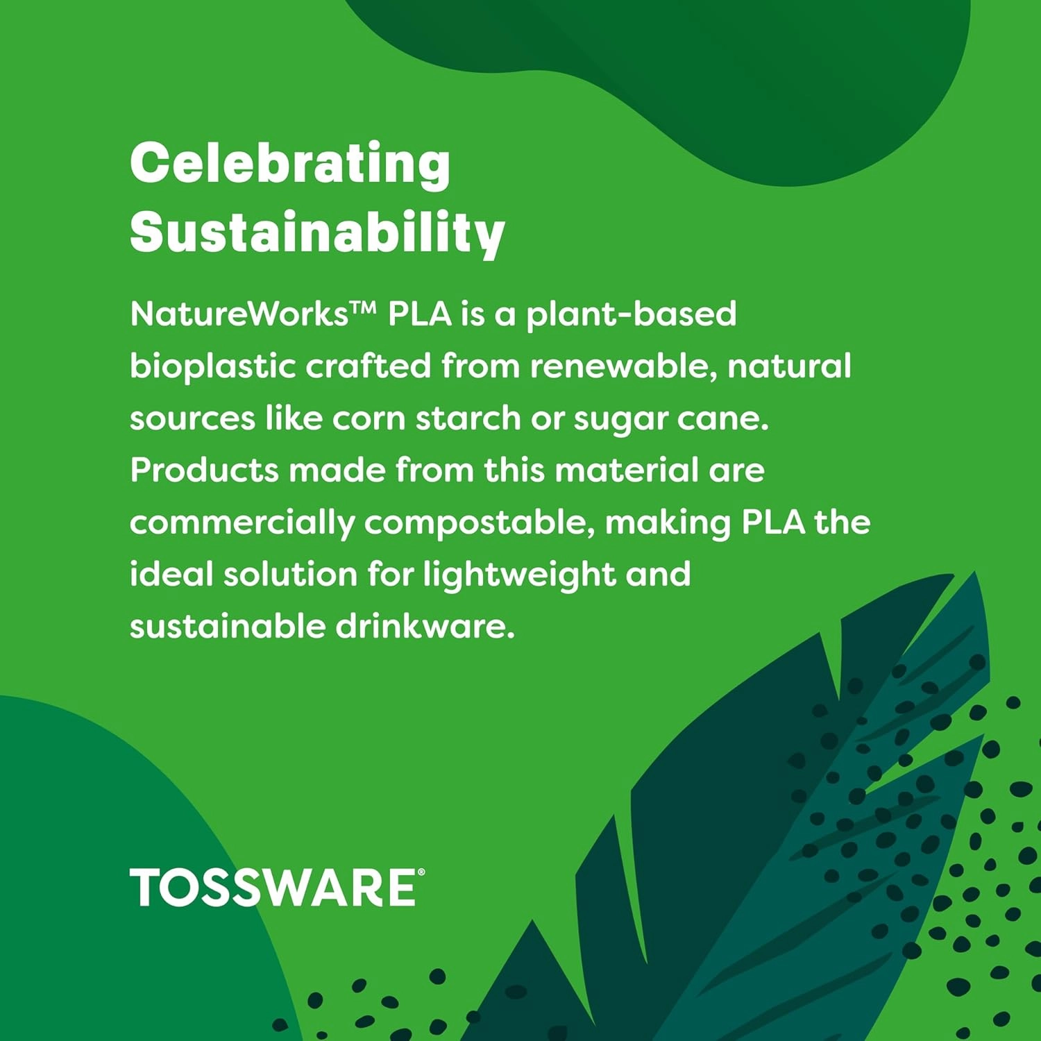 TOSSWARE NATURAL Arc - Plant Based Clear Cold Cups 12 oz - Plastic Alternative for Parties, Bachelorettes, Weddings - Recyclable - Set of 50
