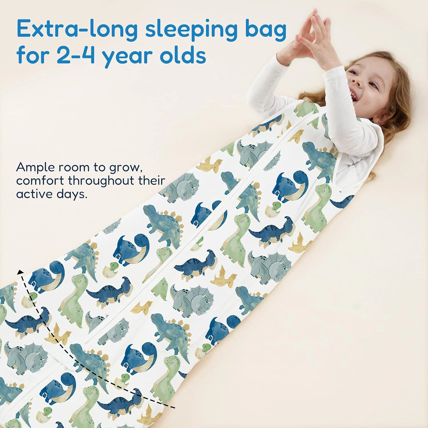 TotAha Dinosaur 1.0 TOG Toddler Sleep Sack 2T-3T-4T for Girls Boys, Buttery Soft Sleeping Sacks with 2-way Safe Zipper, Premium All Season Sleep Bag