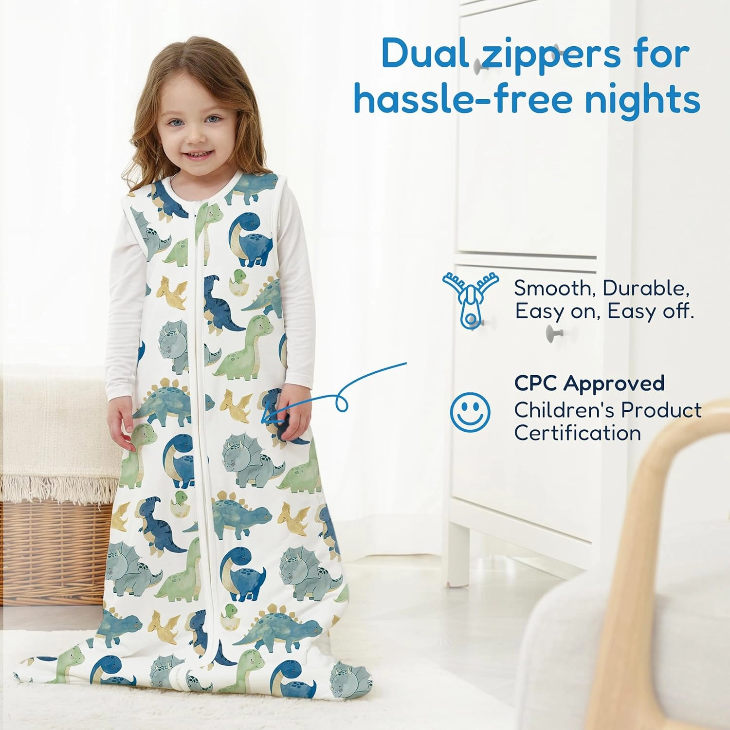 TotAha Dinosaur 1.0 TOG Toddler Sleep Sack 2T-3T-4T for Girls Boys, Buttery Soft Sleeping Sacks with 2-way Safe Zipper, Premium All Season Sleep Bag