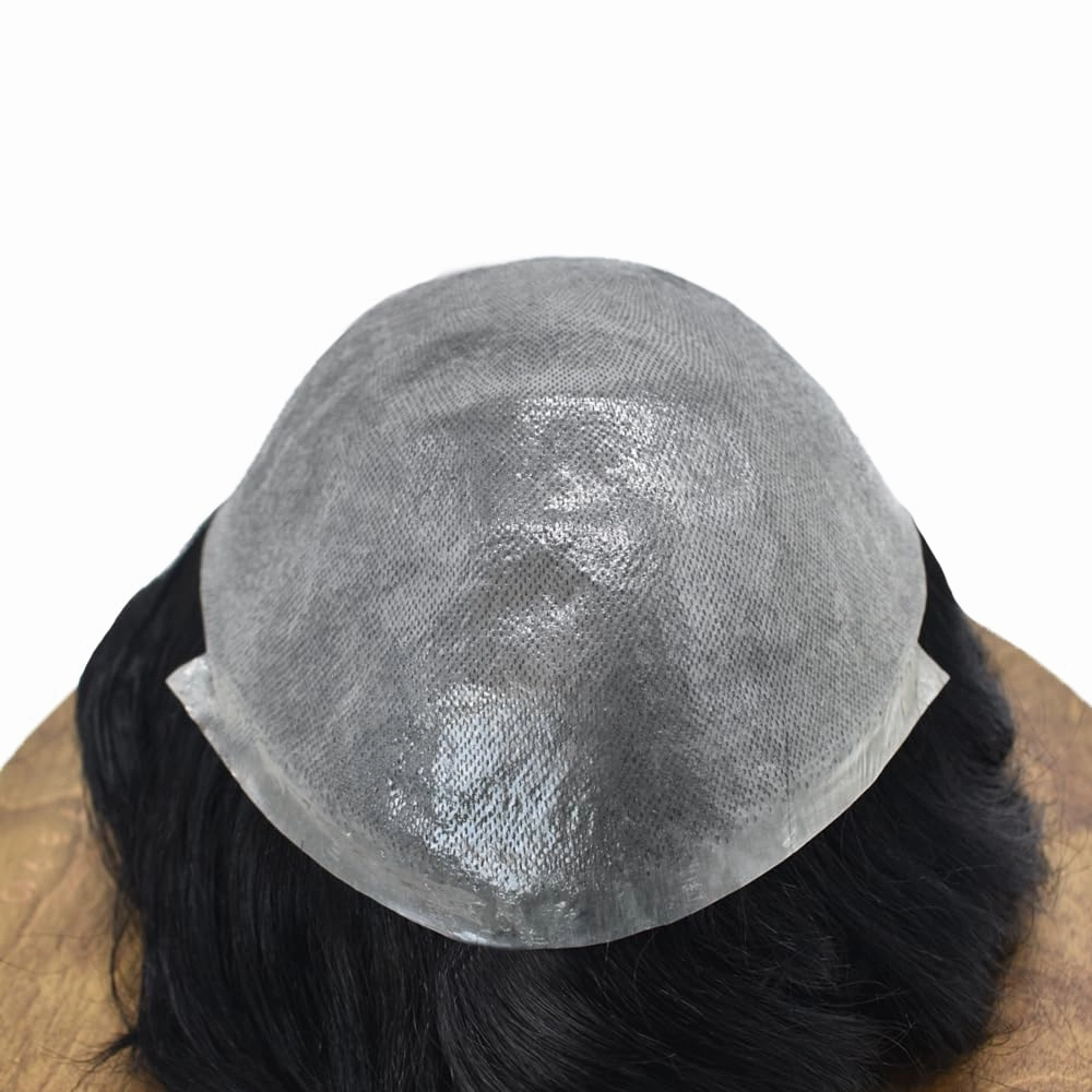 Toupee For Men Real Human Hair Men Toupee Hair Pieces For Men Thin Skin V-Looped Hair System For Men Natural Hairline Male Hair Prosthesis 8"x10"-90% Density, #1B OFF BLACK