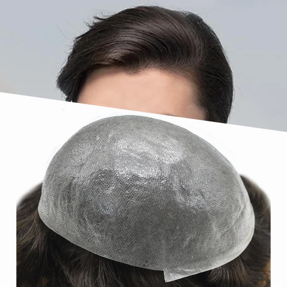 Toupee For Men Real Human Hair Men Toupee Hair Pieces For Men Thin Skin V-Looped Hair System For Men Natural Hairline Male Hair Prosthesis 8"x10"-90% Density, #2 DARKEST BROWN