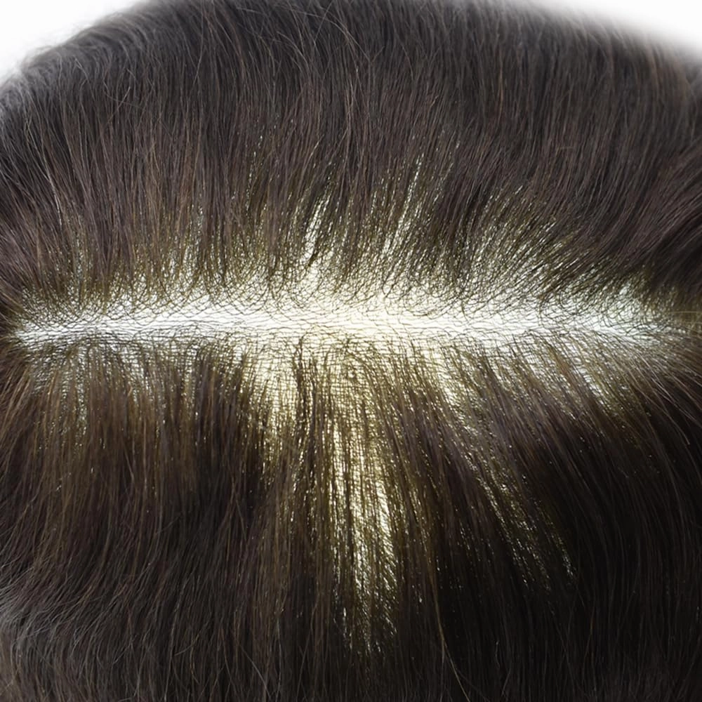 Toupee For Men Real Human Hair Men Toupee Hair Pieces For Men Thin Skin V-Looped Hair System For Men Natural Hairline Male Hair Prosthesis 8"x10"-90% Density, #2 DARKEST BROWN