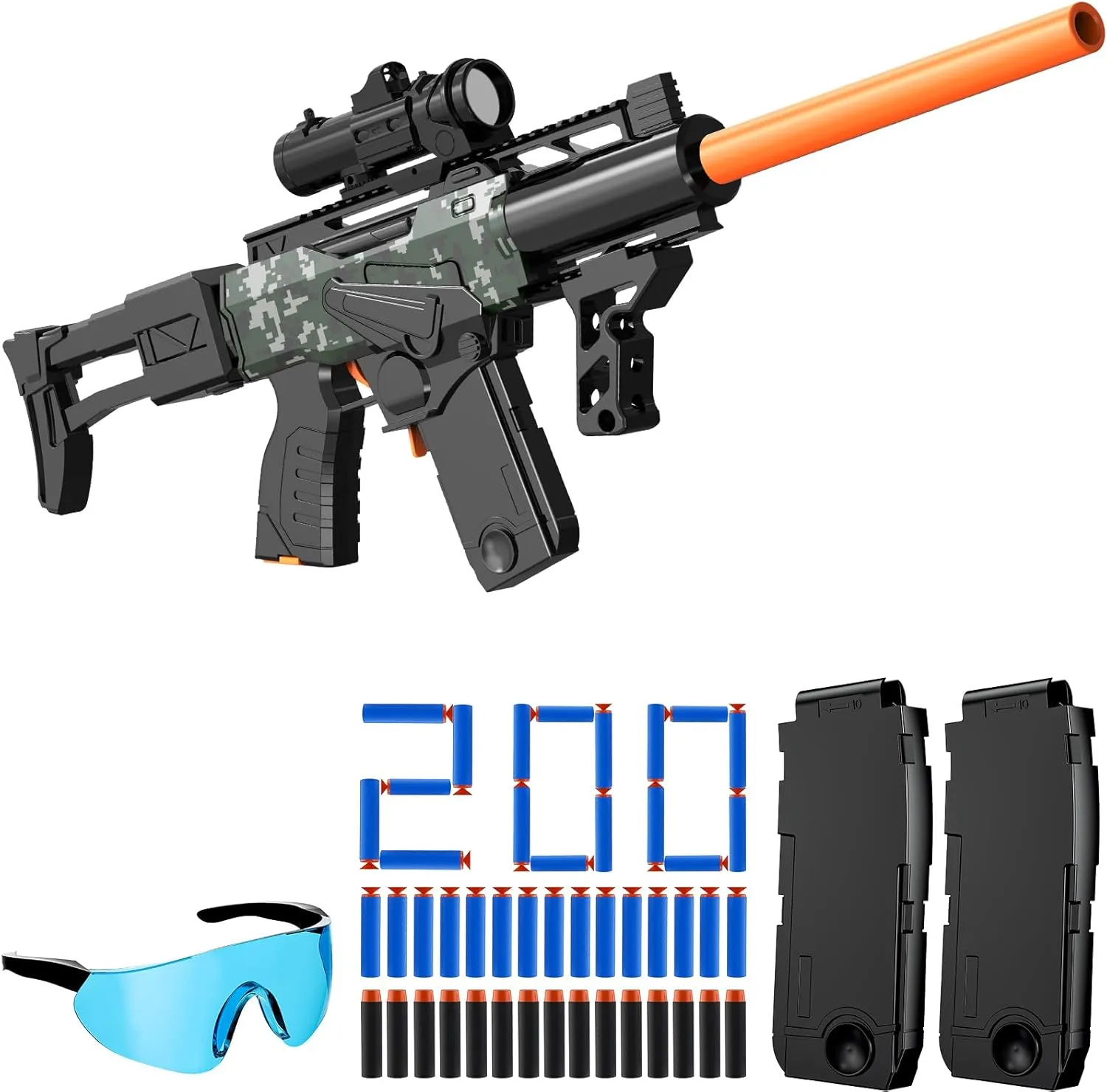 Toy Gun Automatic Sniper Rifle Bullets -Electric Toy Foam Blaster with 200 Darts, 2 Magazines and Grip, Toys for 8-12 Year Old Boys Adults, Birthday Xmas Gift for Kids Age 8 