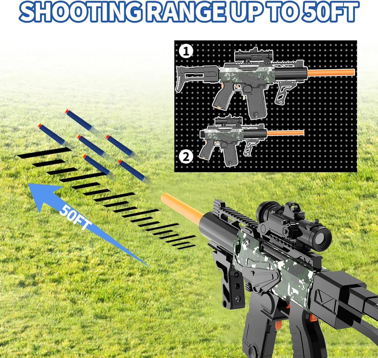 Toy Gun Automatic Sniper Rifle Bullets -Electric Toy Foam Blaster with 200 Darts, 2 Magazines and Grip, Toys for 8-12 Year Old Boys Adults, Birthday Xmas Gift for Kids Age 8 