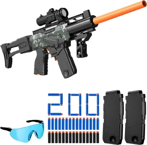Toy Gun Automatic Sniper Rifle Bullets -Electric Toy Foam Blaster with 200 Darts, 2 Magazines and Grip, Toys for 8-12 Year Old Boys Adults, Birthday Xmas Gift for Kids Age 8 