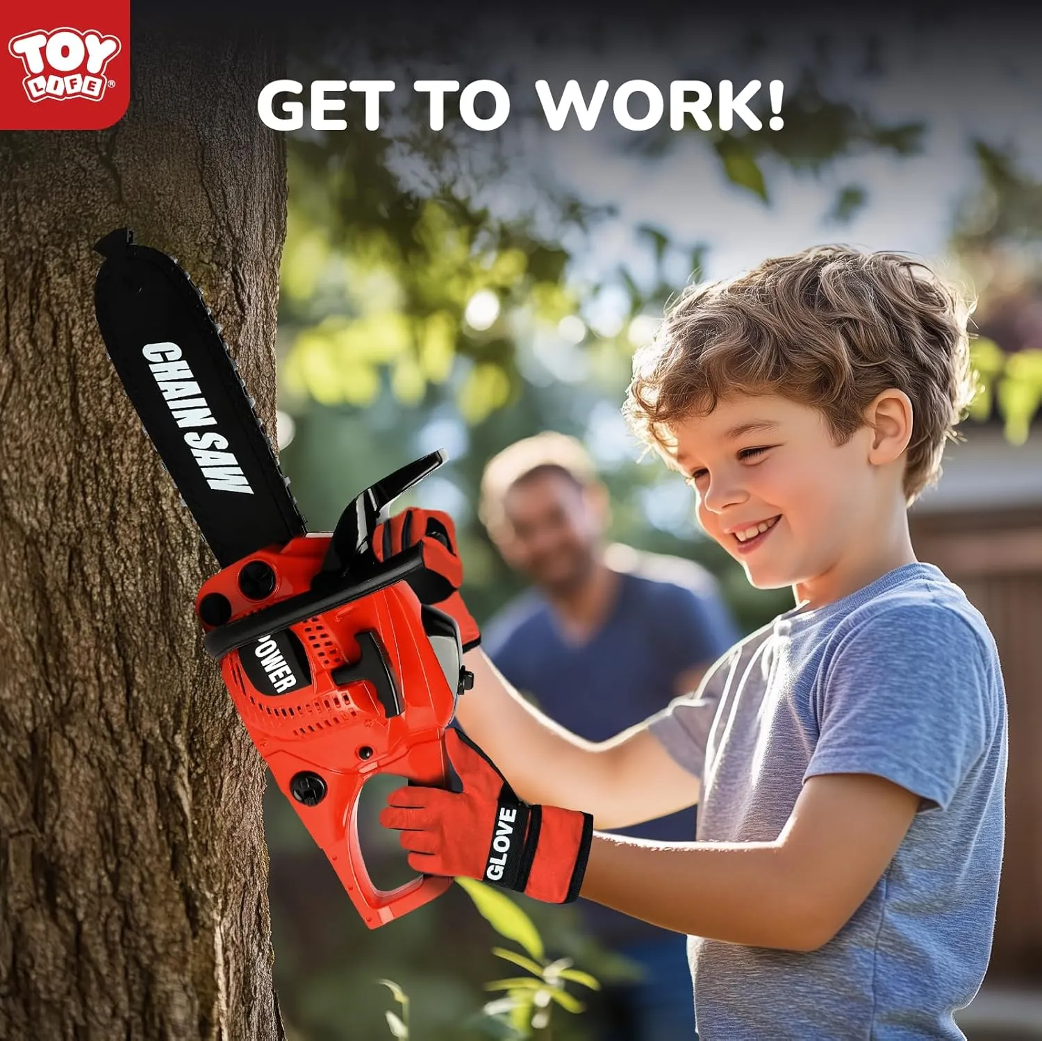 TOY Life Toy Chainsaw Kids Tool Set with Gloves Toddler Pretend Play Construction Tool Electric Chainsaw Play Set Outdoor Toy for Kids Halloween Costume for Boys Ages 3 4 5 6 7 8