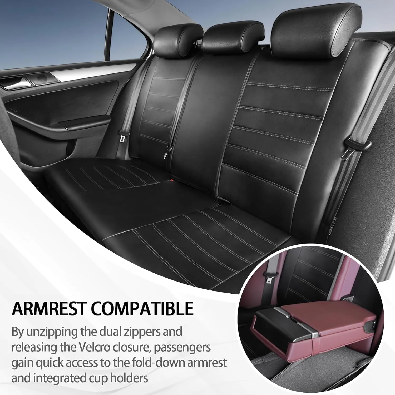 TOYOUN Classic Universal PU Leather Car Seat Covers Full Set Fit Most Cars Trucks SUVS or Vans Gray High Back Front Bucket and Rear Auto Seat Covers Set Car Seat Protector