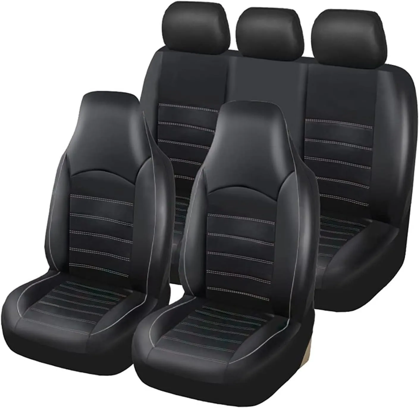 TOYOUN Classic Universal PU Leather Car Seat Covers Full Set Fit Most Cars Trucks SUVS or Vans Gray High Back Front Bucket and Rear Auto Seat Covers Set Car Seat Protector