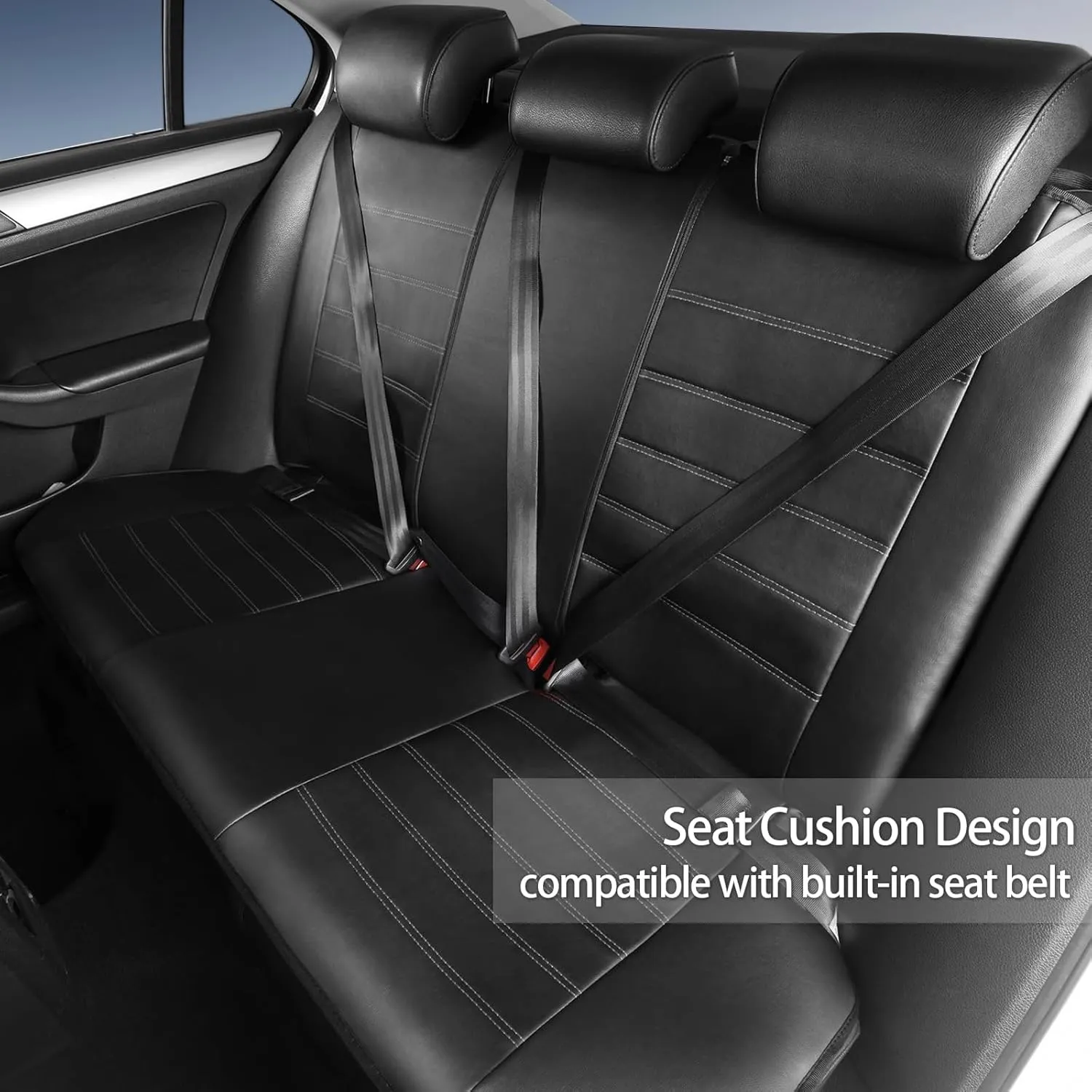 TOYOUN Classic Universal PU Leather Car Seat Covers Full Set Fit Most Cars Trucks SUVS or Vans Gray High Back Front Bucket and Rear Auto Seat Covers Set Car Seat Protector