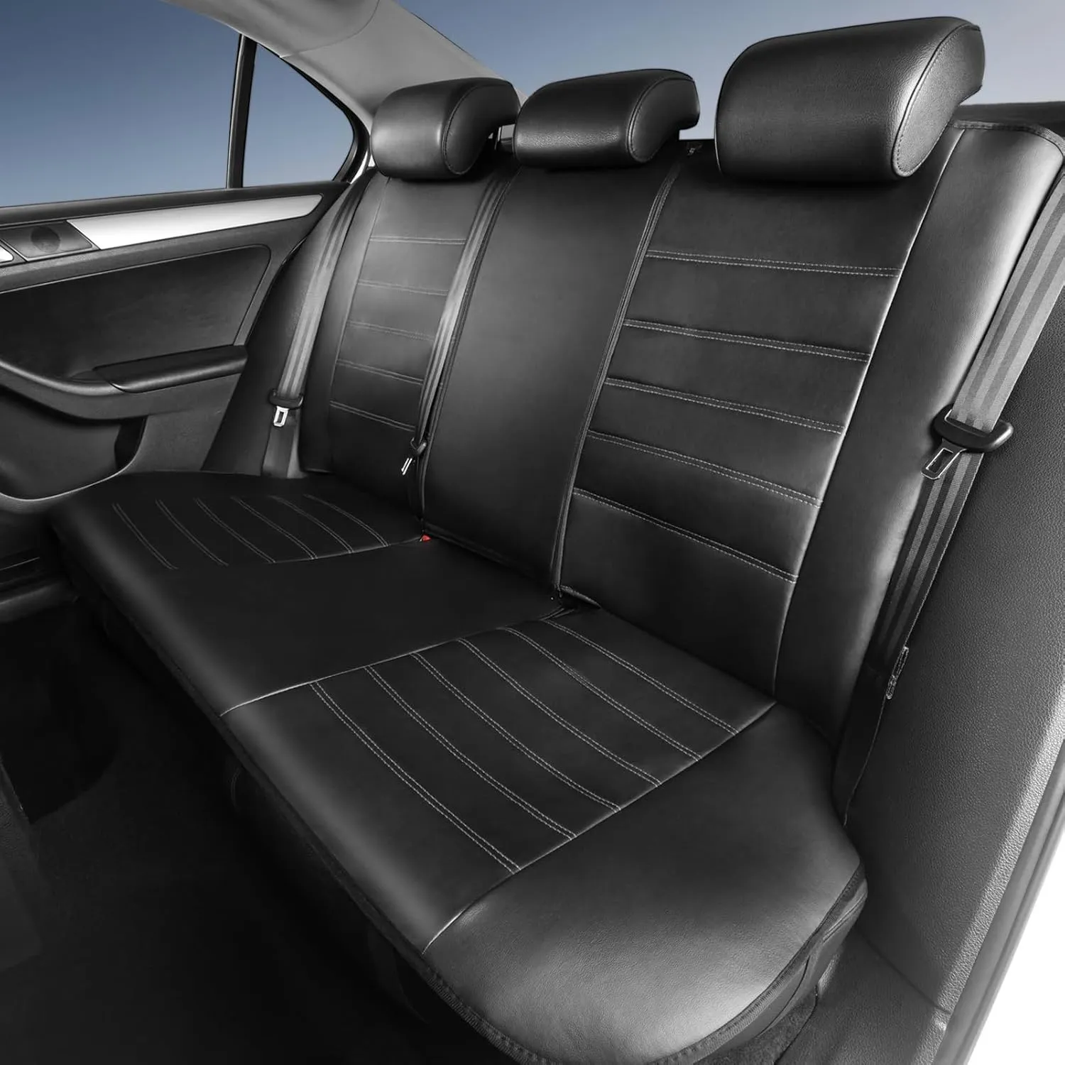TOYOUN Classic Universal PU Leather Car Seat Covers Full Set Fit Most Cars Trucks SUVS or Vans Gray High Back Front Bucket and Rear Auto Seat Covers Set Car Seat Protector