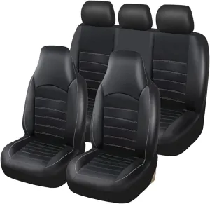 TOYOUN Classic Universal PU Leather Car Seat Covers Full Set Fit Most Cars Trucks SUVS or Vans Gray High Back Front Bucket and Rear Auto Seat Covers Set Car Seat Protector