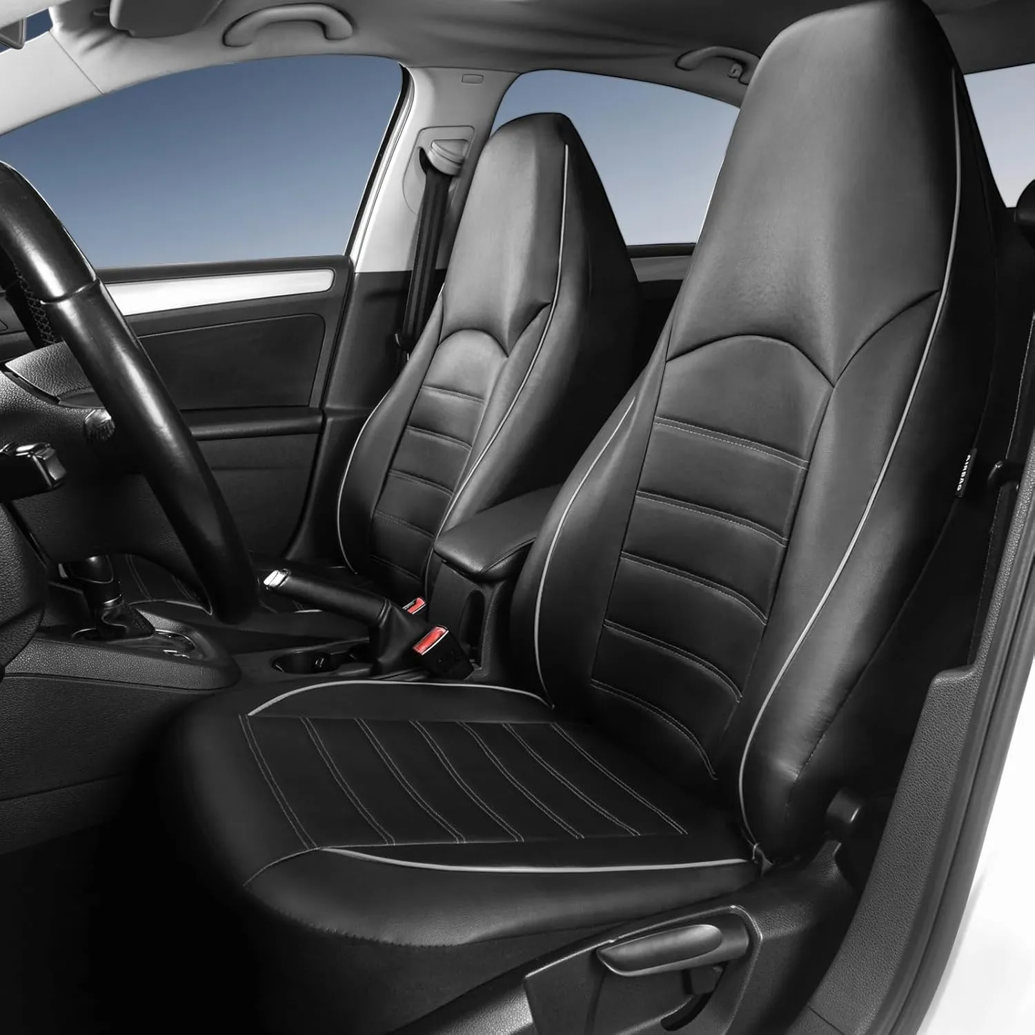 TOYOUN Classic Universal PU Leather Car Seat Covers Full Set Fit Most Cars Trucks SUVS or Vans Gray High Back Front Bucket and Rear Auto Seat Covers Set Car Seat Protector